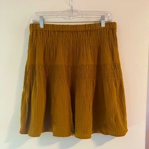 Madewell Double Gauze Smocked Mini Skirt in Mustard